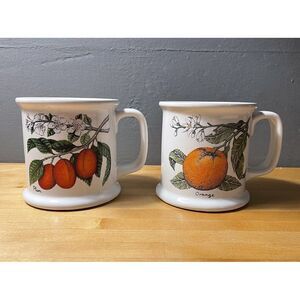 2 Vintage Lauffer By Gailstyn Sutton Coffee Mugs - Orange & Plums - Japan